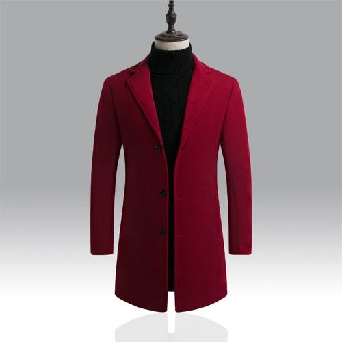 Men Solid Long Jacket Trench Coat Single Breasted Overcoat Warm Winter Outwear - Picture 16 of 16