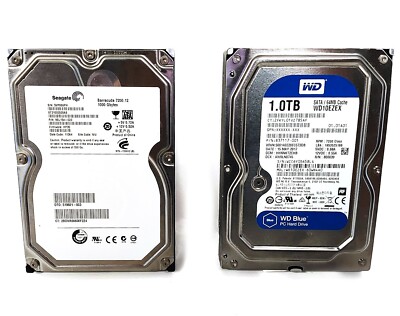 Lot of 2 1TB 7200 RPM 3.5'' SATA HDD Seagate  9SL154-023 and WD WD10EZEX