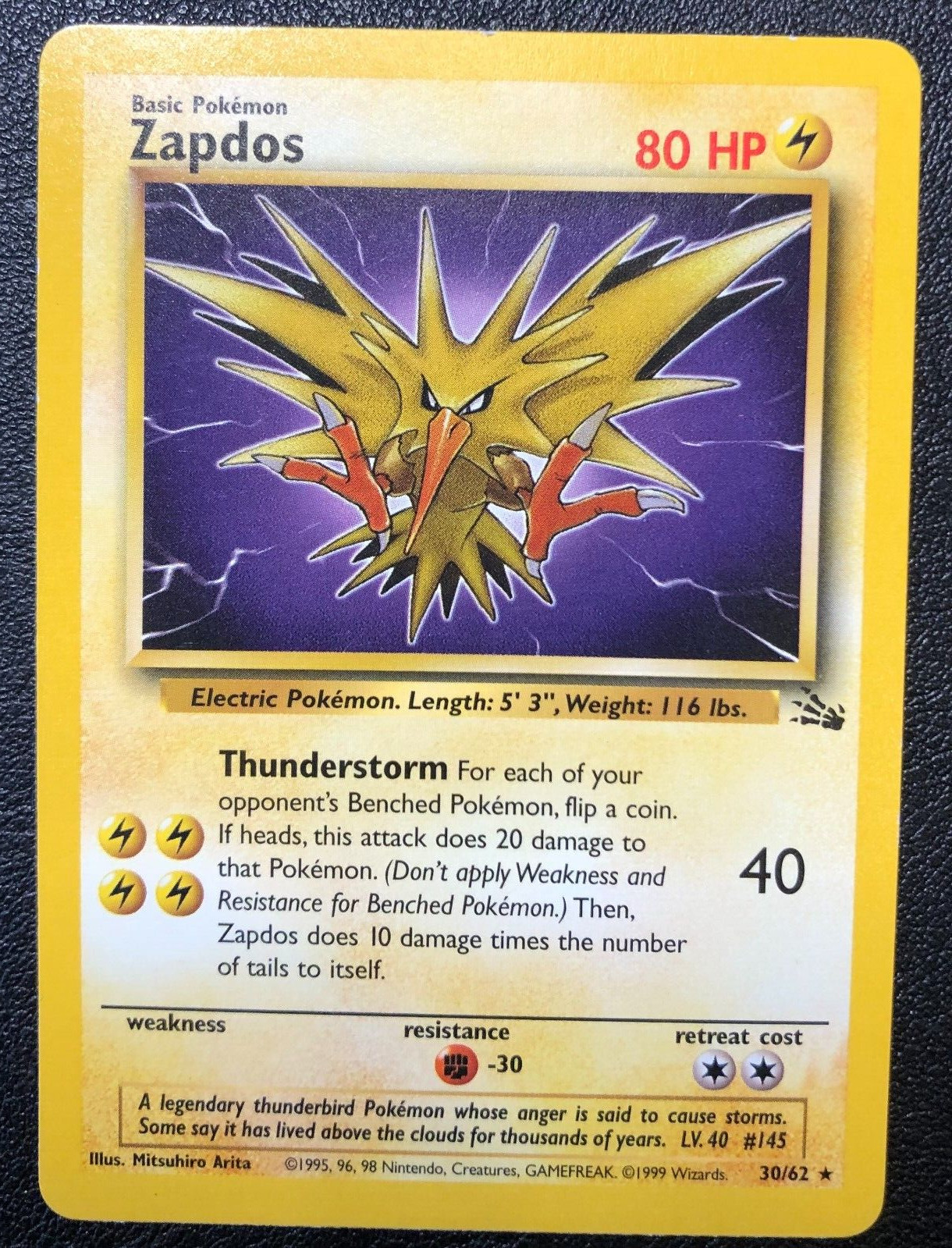 Zapdos Pokemon 30/62 CCG TCG Gaming RARE!! Trading Game Card