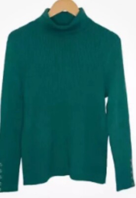  Talbot s Ribbed Turtleneck Top Green Size LP Petite Womens Cotton Blend Knit