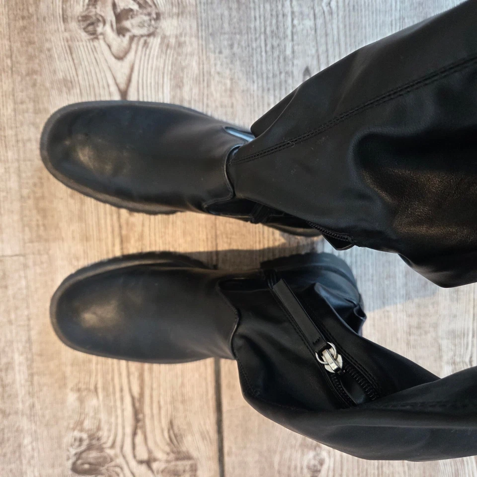 Zara Over The Knee Boots Lug Sole Chunky Heel Black Boots Size 37 - Image 4 of 4