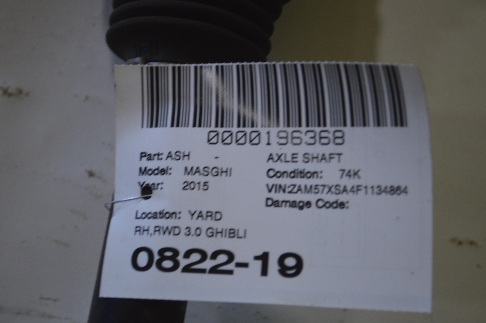 2014-2019 MASERATI GHIBLI 3.0L RWD REAR RIGHT PASSENGER SIDE AXLE SHAFT OEM