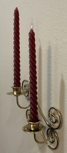 Vtg HOMCO Brass Scroll Wall Mounted Double Arm Taper Candle Candlestick Holder - Picture 3 of 10