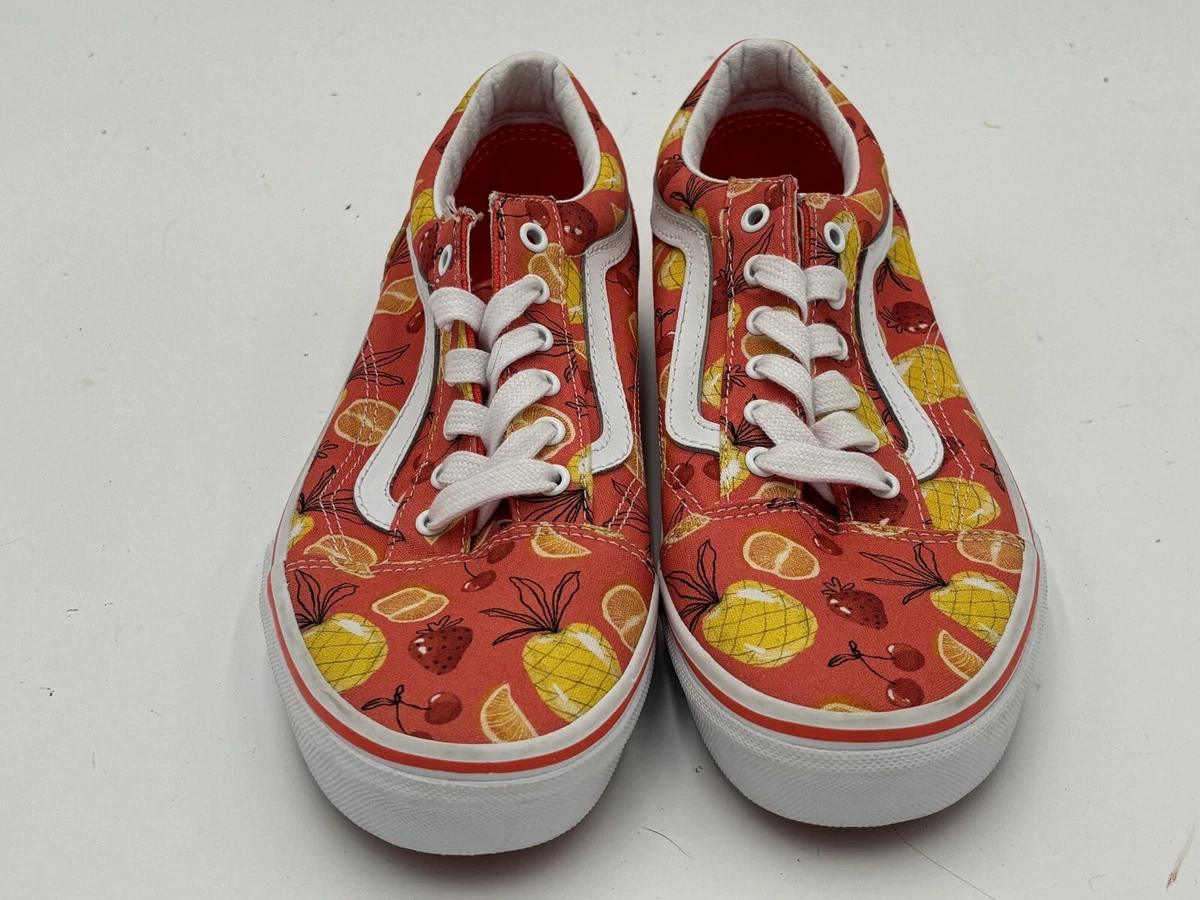 VANS Boys Girls Old Skool Fruit White Orange Sneaker Shoe Size 7