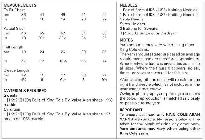 King Cole Aran Knitting Pattern Sweater and Cardigan 4920 - image 2 of 2