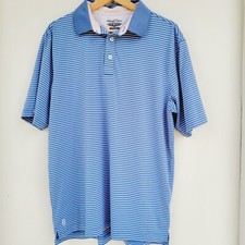 Straight Down Mens Polo Golf Athletic Shirt Blue Stripes Size Large
