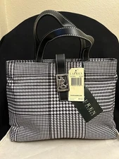 NWT Ralph Lauren Black/White Houndstooth Purse Handbag Double Top Handles NEW
