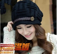 Fashion Korean Style Button Hemming Earflaps Knitting Hat Thicken Cap