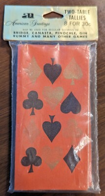 VTG American Greetings Bridge Tallies Two Table 8 pc Spade Club Heart Seal Games