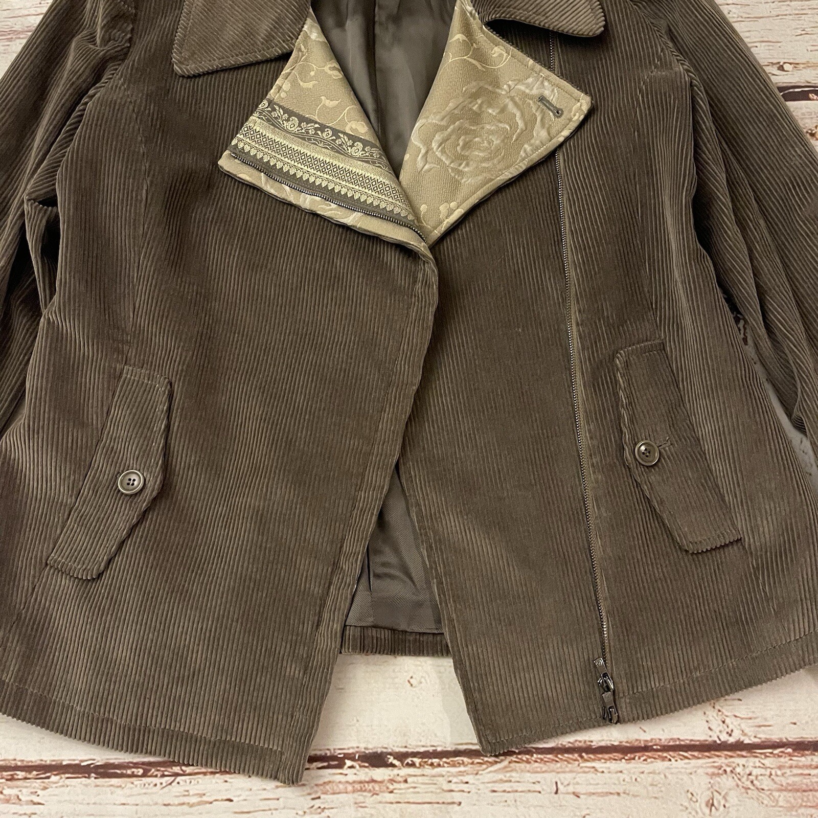 Armani Collezioni Light Brown Corduroy Moto Zip Jacket Size 8 Pockets