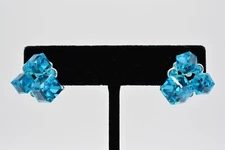 Square Cluster Crystal Earrings Studs Sparkling Blue Rhinestone Silver Tone  9I