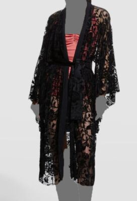 $355 Norma Kamali Women Black Burnout Velvet Floral Mid-Calf Robe Size XS