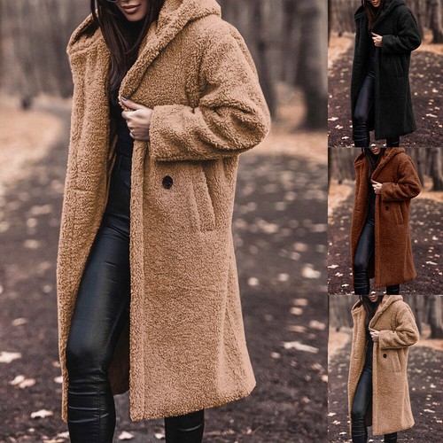 Womens Teddy Bear Hooded Jacket Long Coat Winter Flurry Fleece Outwear  Overcoat | eBay
