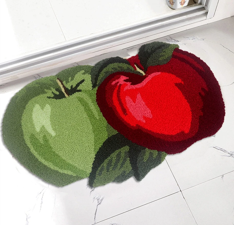Alfombra de manzana alfombra en forma de fruta alfombra de huerto alfombra roja tejida a mano alfombra de área de dormitorio no Foto 2 de 4