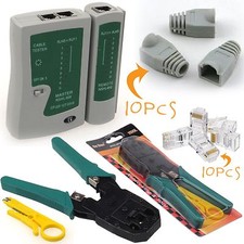 RJ45 Network Cable Tester Connectors Boots Crimping Crimper Stripper Multi Kit
