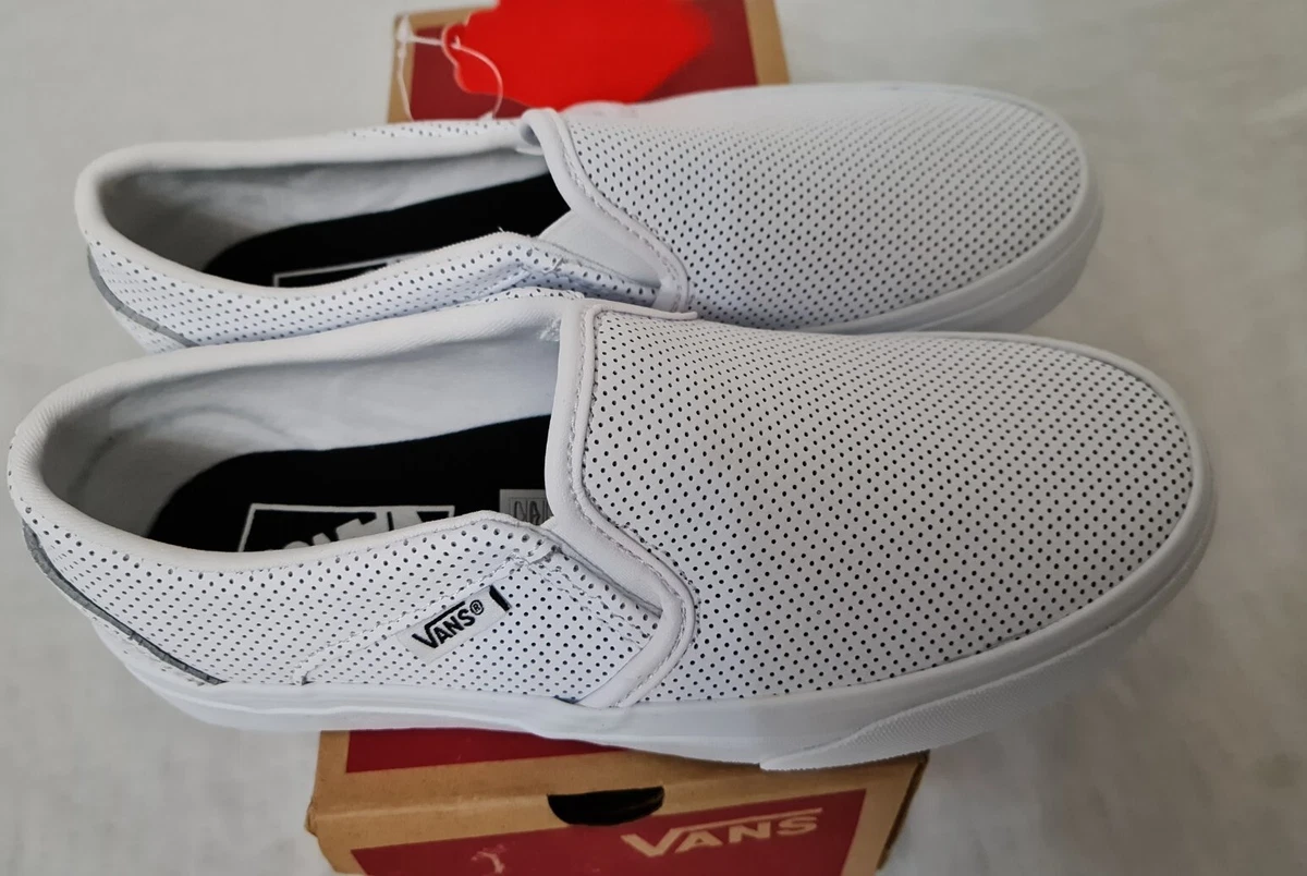 Vans white perf leather slip ons sale