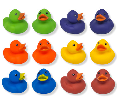 Solid Color Rubber Duckies (2'') Standard Size. (12 Pack) Cute Duck Bath Tub