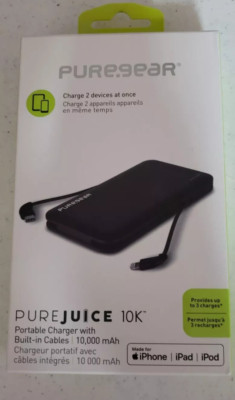 Puregear Pure Juice 10,000 mAh Power Bank Lightning and USB- C Cables Built In