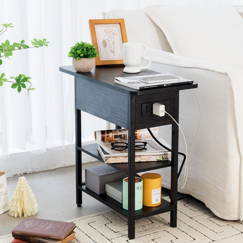 End Table with Charging Station, Flip Top Side Table with USB Ports and Outlets, - Picture 8 of 12