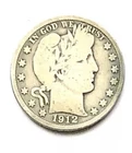 1912 Barber Silver Half Dollar 50c Cent Coin VG Details