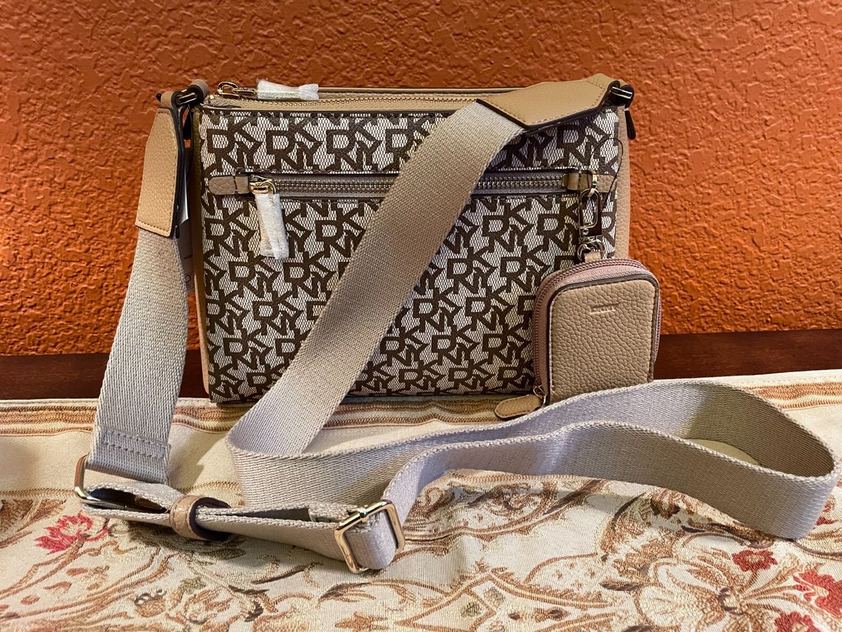 DKNY MADDY CROSSBODY BEIGE W/BROWN MONOGRAM WITH COIN POUCH NEW | eBay