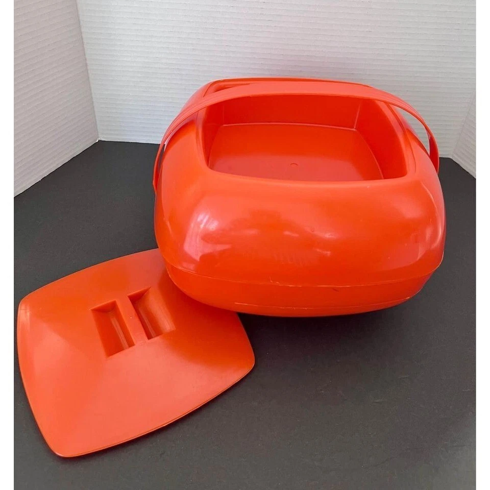 VTG 1960s/70s Plastic Picnic Caddy, Orange Space Age Atomic - Imagem 3 de 4