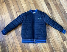 True Religion Black  Blue Logo Quilted Bomber Jacket Coat Boys Size 5
