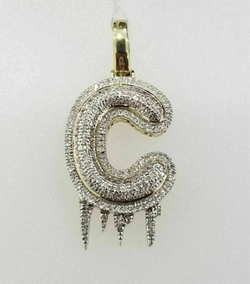 14K Yellow Gold Plated Letter Initial C Round Cut DVVS1 Moissanite Pendant Charm