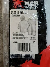NEW Safety Rain Suit 3 Piece Set Size Large Clear  w/Detachable Hood & Pants MCR