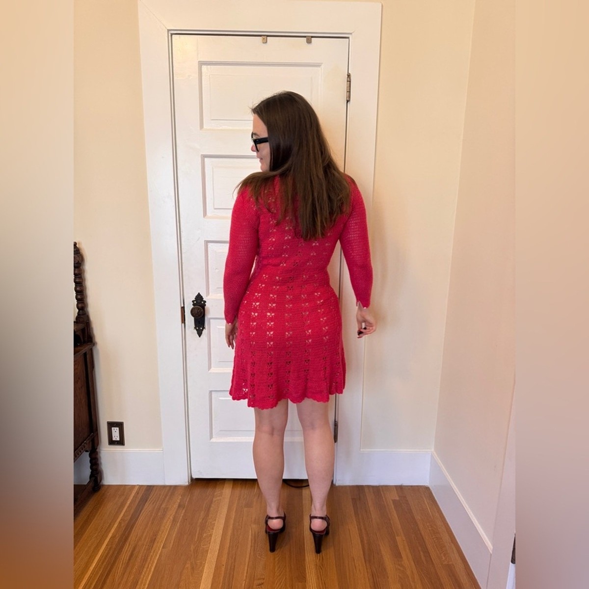 70s Vintage Pink Crochet Knit Dress w Heart Buttons Sz Sm | eBay