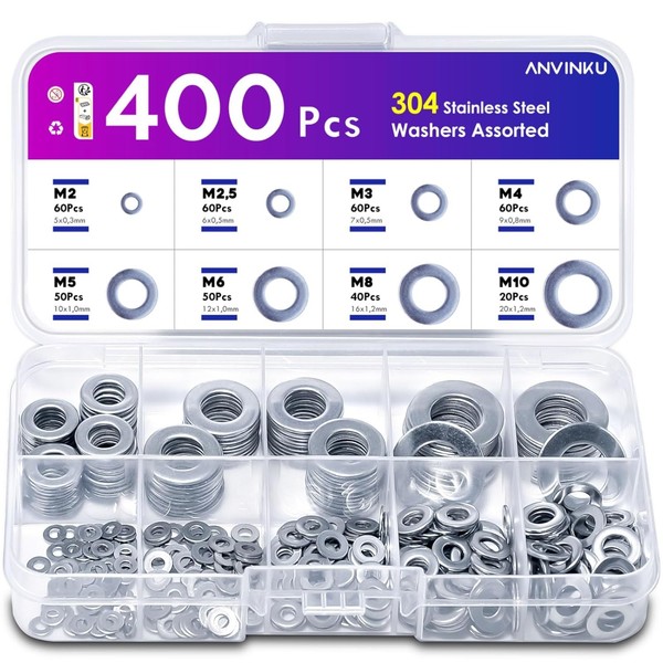 Unterlegscheiben Set 400 StüCk Edelstahl 8 GrößEn Beilagscheiben Sortiment-image