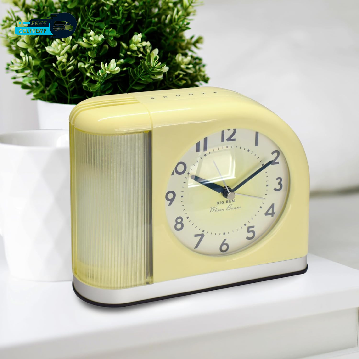 Big Ben Moon Beam Quartz Analog Alarm Clock Yellow with USB 44000Y