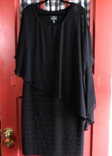 Adrianna Papell Women's Quiet Luxury Black Tiered Cape Overlay Dress Size 14