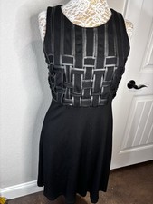 Philosophy Lattice Front Sleeveless A Line Dress Black Midi Career Office Medium