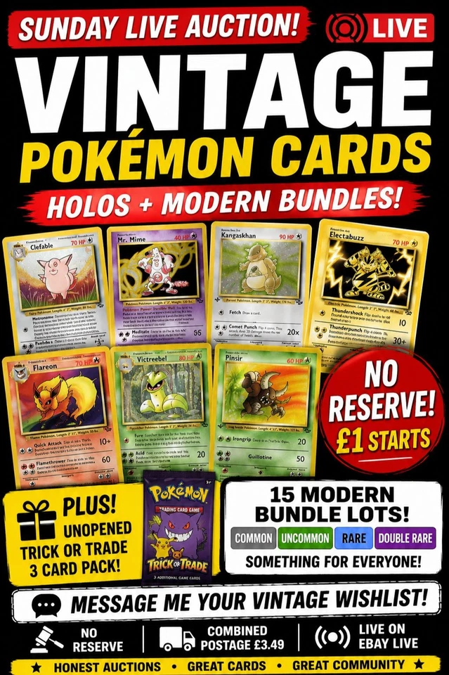 £1 Starts (No Reserve) *** 50+ Vintage & Modern Pokémon Card Lots ***