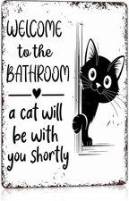 Aluminum Black Cat Bathroom Welcome Tin Metal Signs Home D cor 8x12