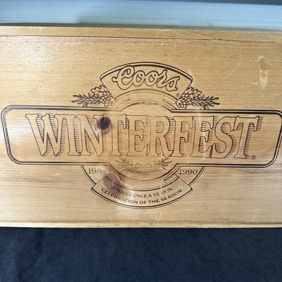 Vintage 1989 1990 Coors Winterfest Cedar Wood Beer Crate Box Rare