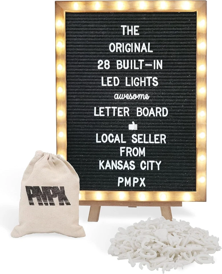 Custom Black Felt Letter Board with Stand and LED Lights - Image 3 of 4