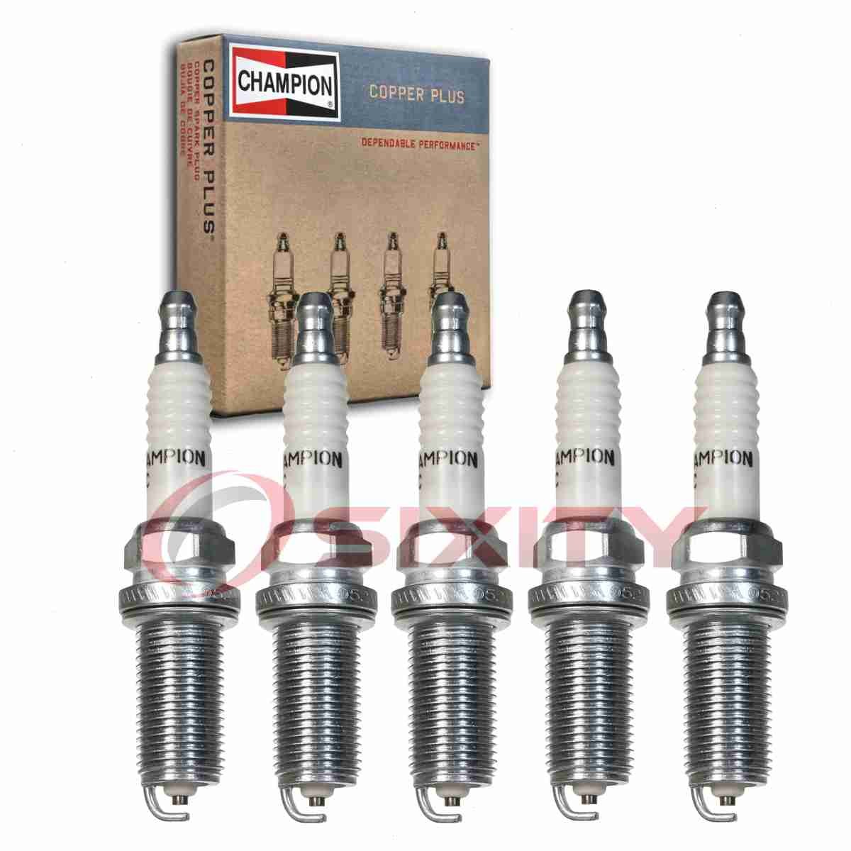 5 pc Champion Copper Plus Spark Plugs for 2004-2016 Volvo S60 2.4L 2.5L L5 lg