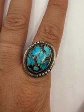 NAVAJO Large vined TURQUOISE Silver size 7