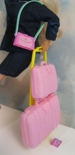 BARBIE DOLL Purse/Passport/SUITCASE LUGGAGE Cart-Wheels Roll Travel Airplane SET