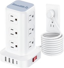 Power Strip Tower Surge Protector with 12 Outlets, 4 USB Ports, 16.5FT Cord