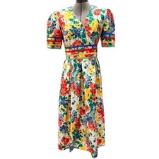 Maggy Boutique Vintage 80s Floral Cotton Midi Dress Cottagecore Prairie Retro 10