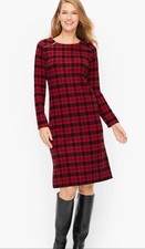 NWT Talbots Red Black Plaid Dress Womens L Long Sleeve