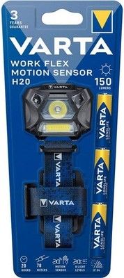VARTA Stirnlampe LED + 3x AAA Batterien, Work Flex Motion Sensor H20, 2 Modis