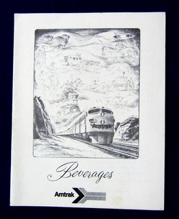 EARLY AMTRAK BEVERAGE MENU c1971 UP STYLE & ARTWORK w/AMTRAK OVERPRINT on NOSE
