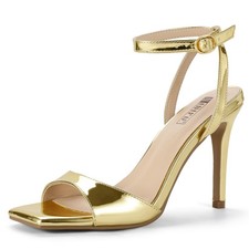 IDIFU Gold High Stiletto Heels Square Open Toe Strappy Heeled Sandals
