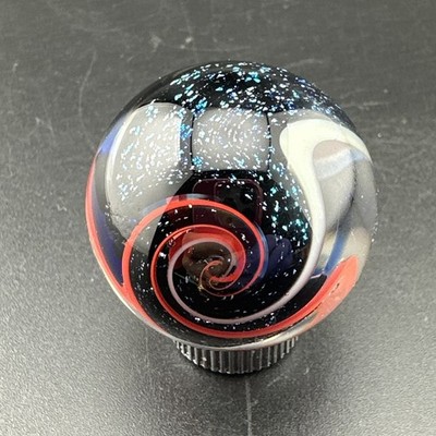 Contemporary Handmade Art Glass Marble 1.16'' Sparkly Dichroic Swirl Red Blue MIB