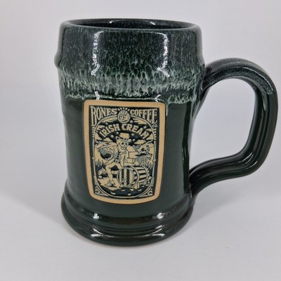 Deneen Pottery Bones Coffee Irish Cream Tankard Mug Green Handmade-Gently Used