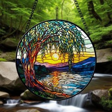 Weeping Willow Faux Stained Glass Suncatcher, Window Hanging Decor